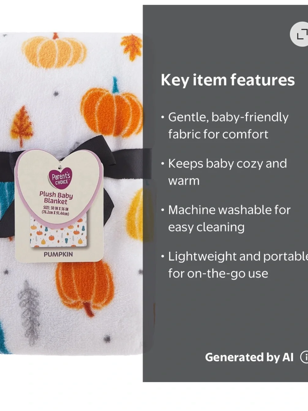 Parent's Choice Pumpkin Plush Baby Blanket - White & Orange 30” X 36”